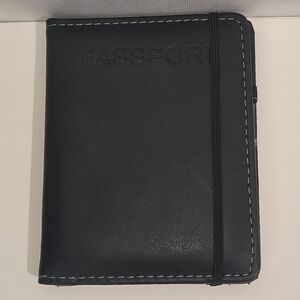 Men's Black Leather Passport Wallet W/Elastic Band